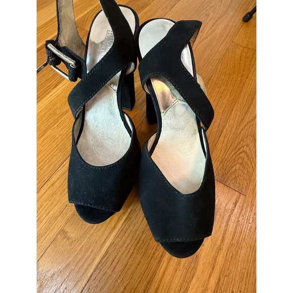 Michael Michael Kors London Suede Black Platform Mary Jane Peep Toe Heels Sz 7 - Picture 10 of 10